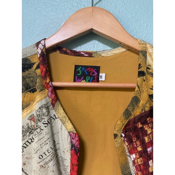 Vintage James World Women's Mustard Yellow Pattern Open Sweater Jacket Medium - Picture 3 of 10